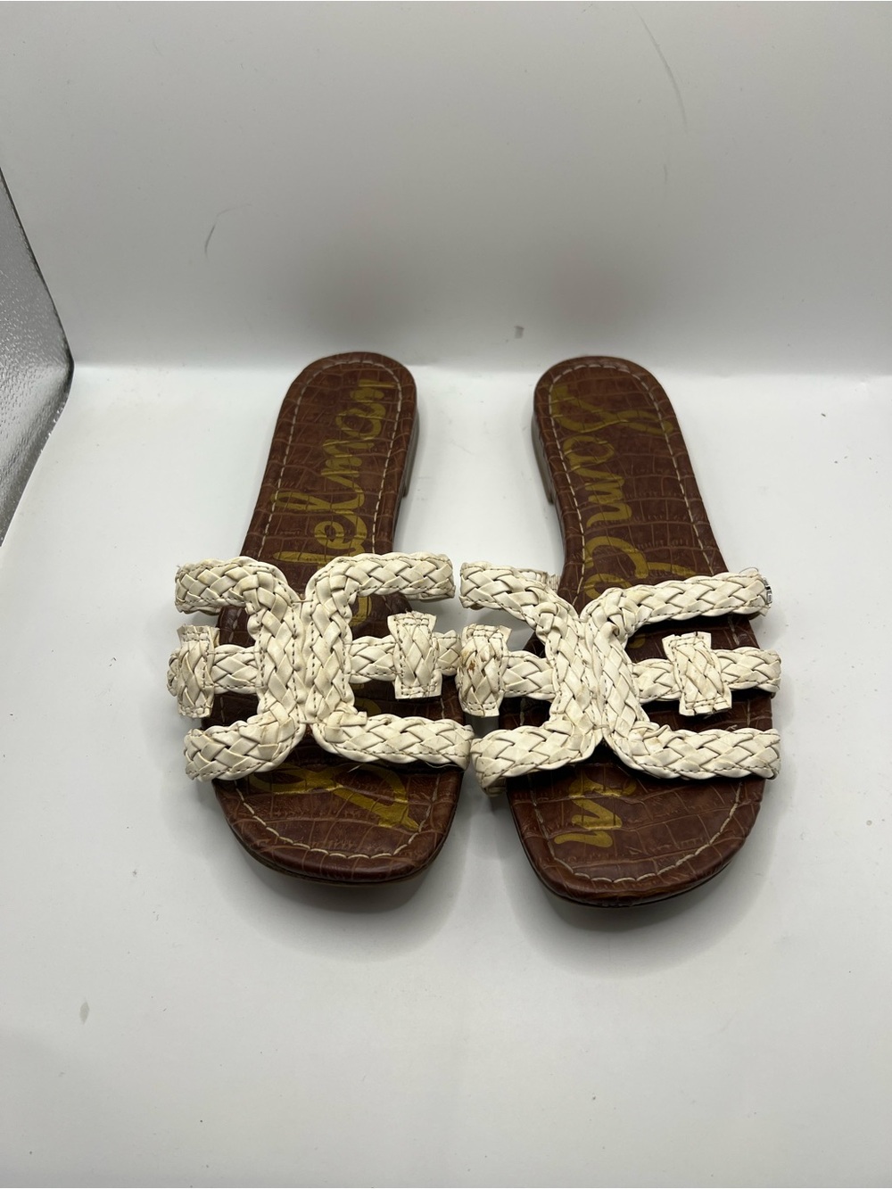 Sam Edelman Cream Braided Leather Slide Mules